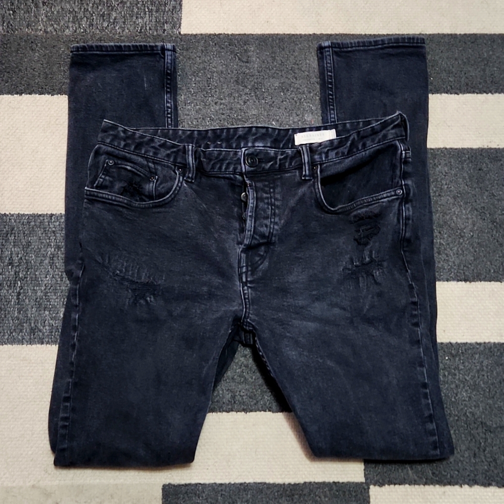 All Saints Slim Fit Jeans in Washed Black/Navy